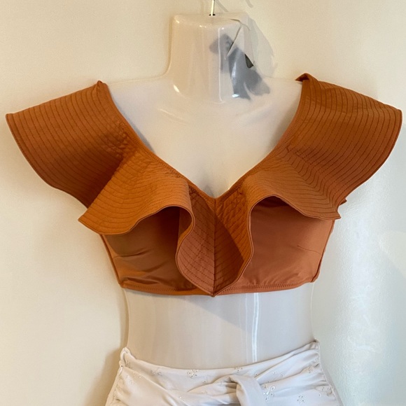 CR ➰ ladies orange ruffle off shoulders bikini top XS - Picture 3 of 8